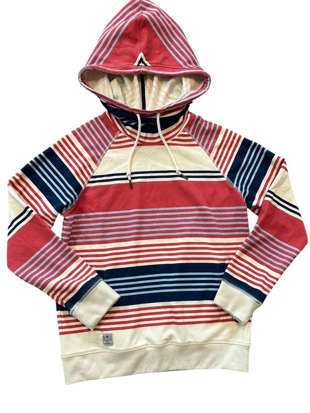 KIMES RANCH 100% cotton cowl neck hoodie cream/blue/salmon pink stripes sz M